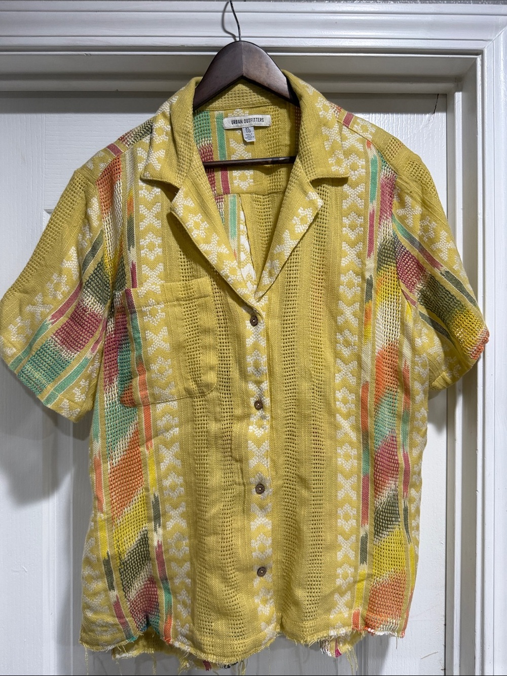 Urban Outfitters Yellow Textured Knit Top with Multicolor Stripe Detail